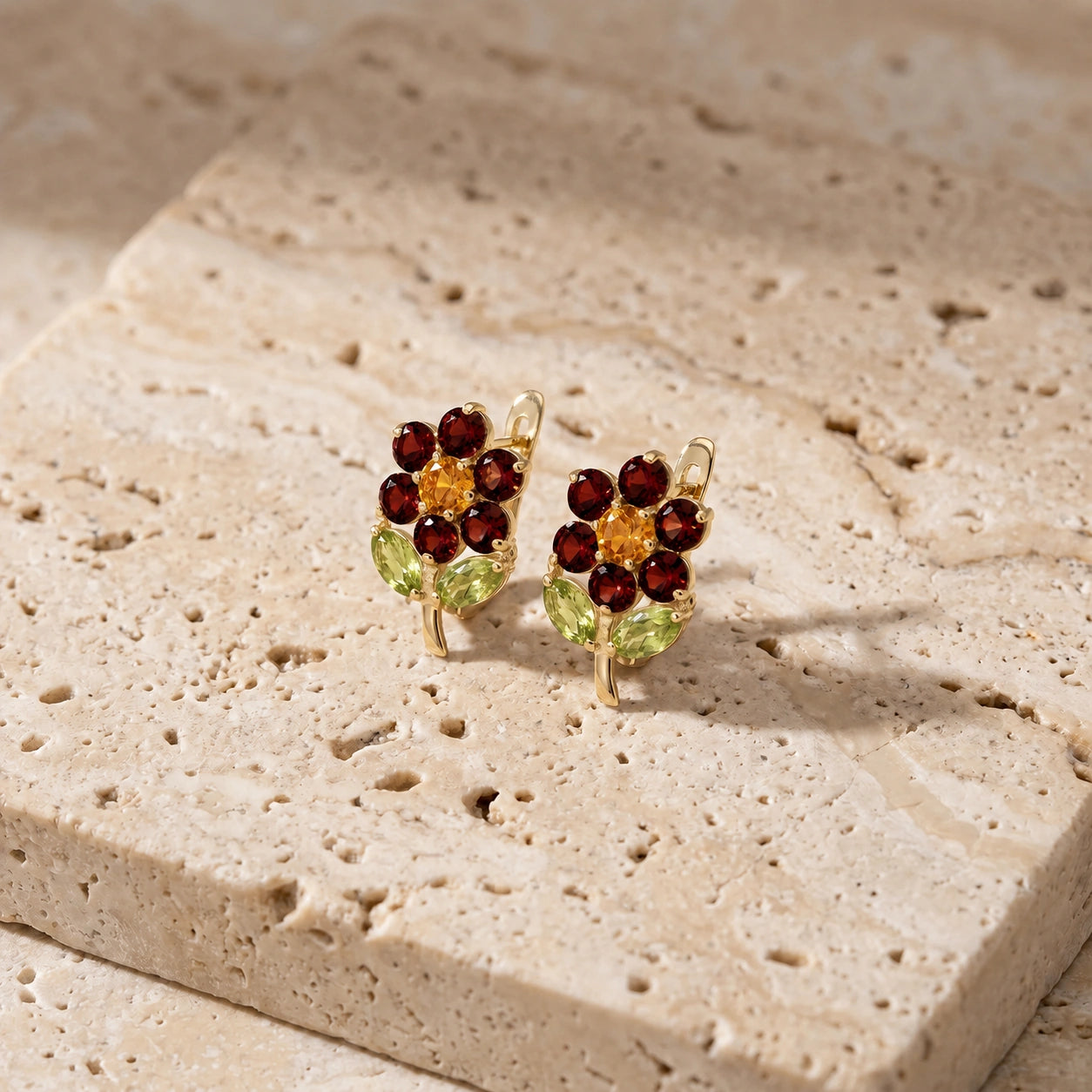 Yellow Gold Peridot & Garnet & Citrine — Mariademetra