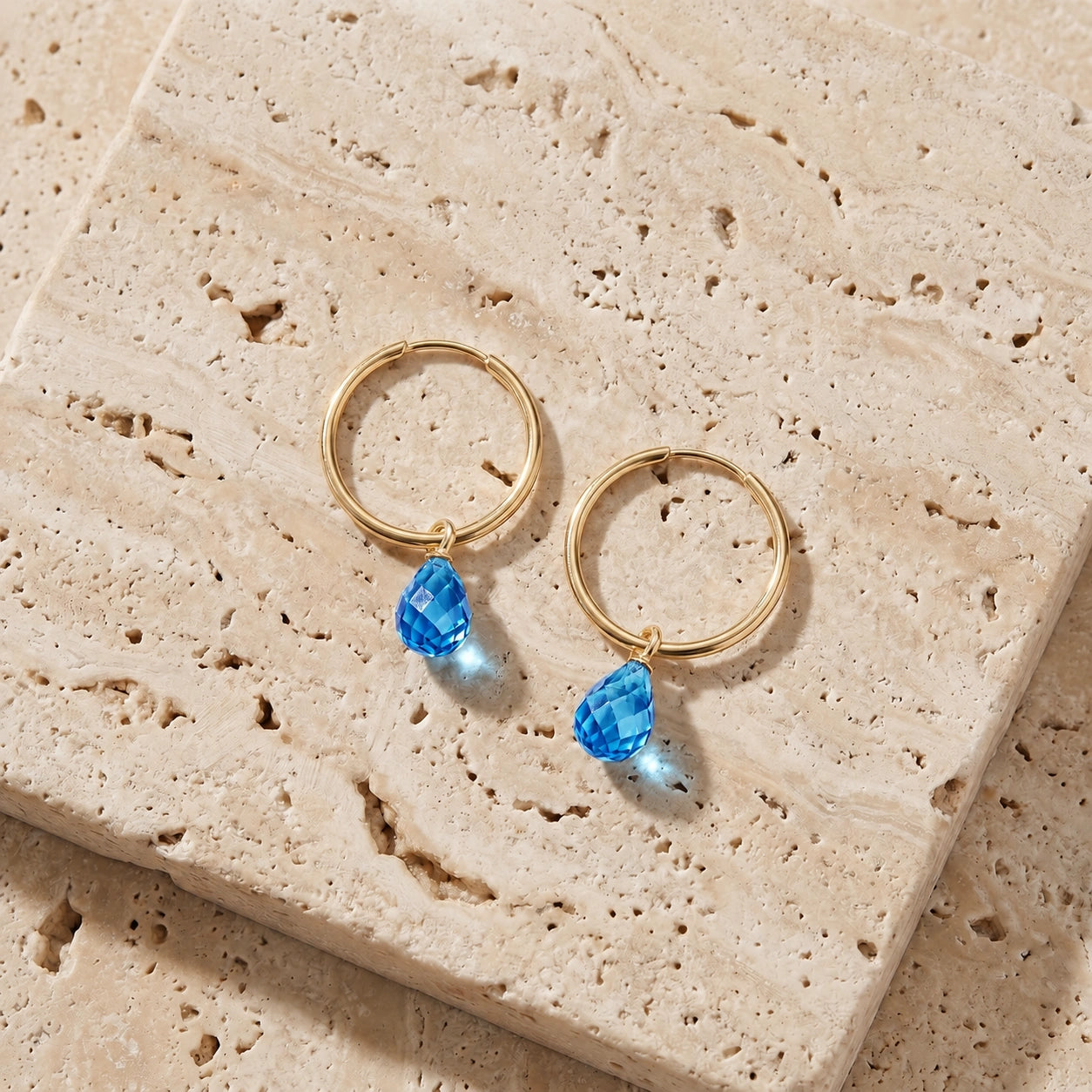 Yellow Gold Earrings Blue Topaz 10K — Marisa