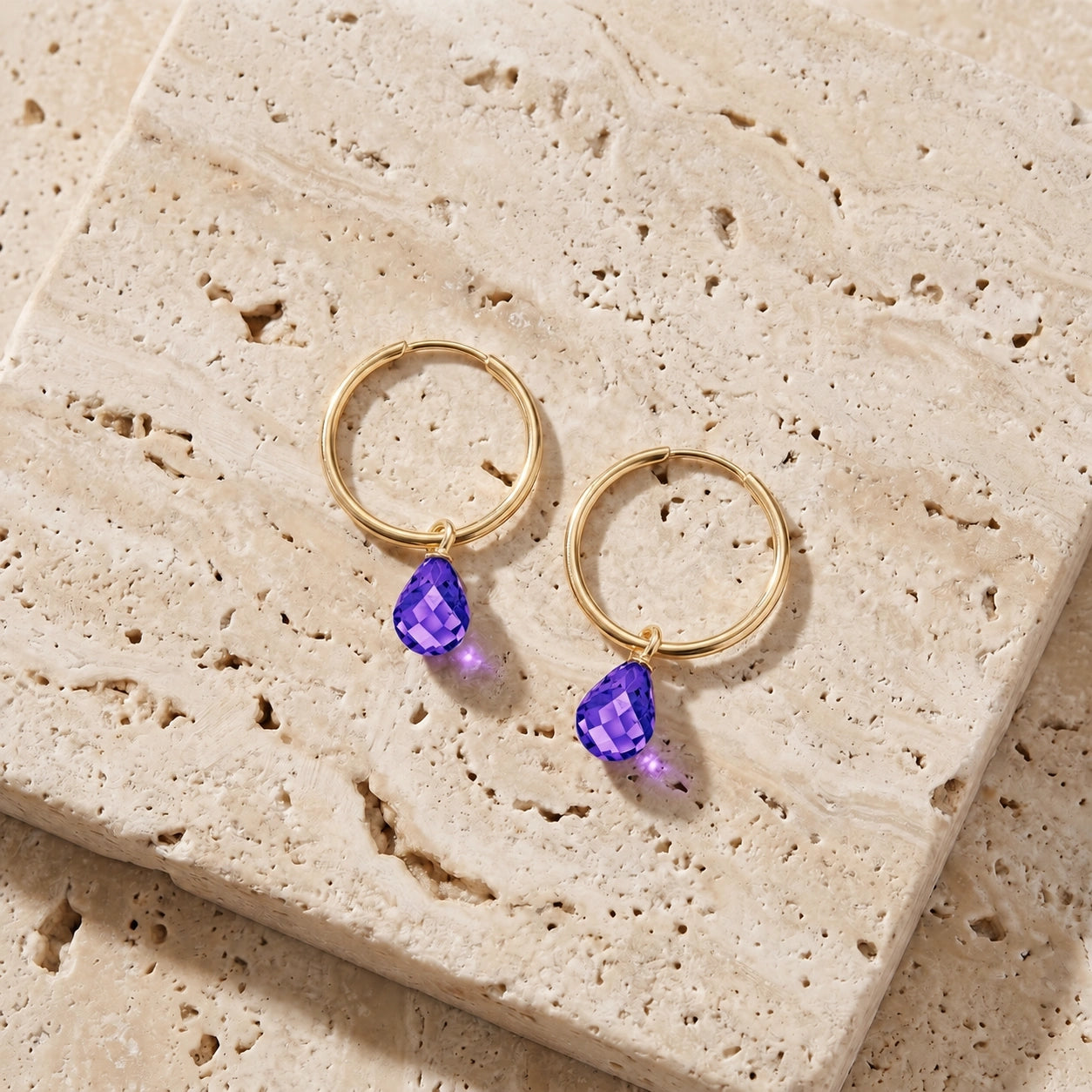 Yellow Gold Earrings Amethyst 10K — Marisa