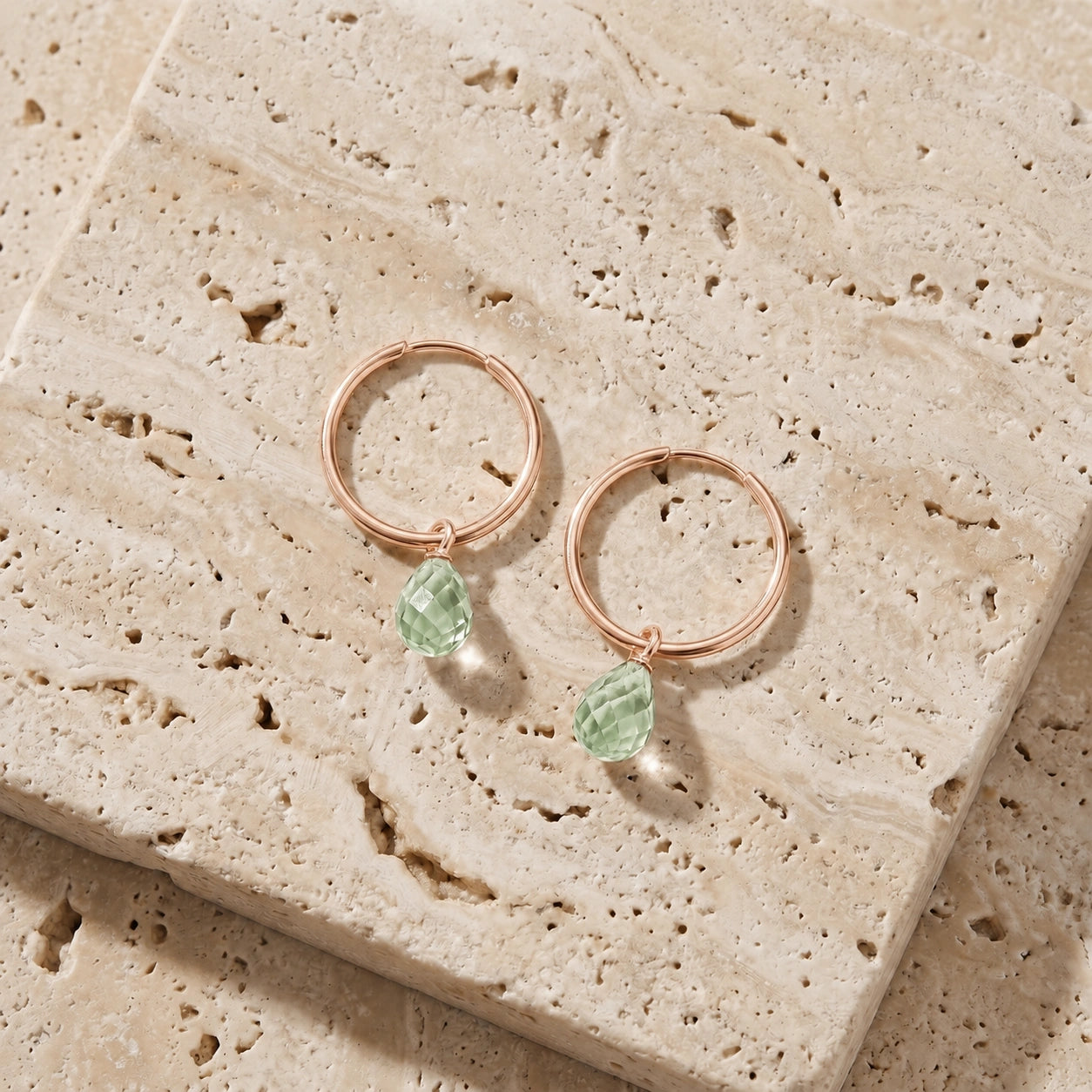 Rose Gold Earrings Green Amethyst 10K — Marisa
