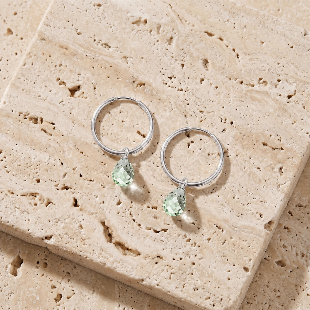 White Gold Earrings Green Amethyst 10K — Marisa