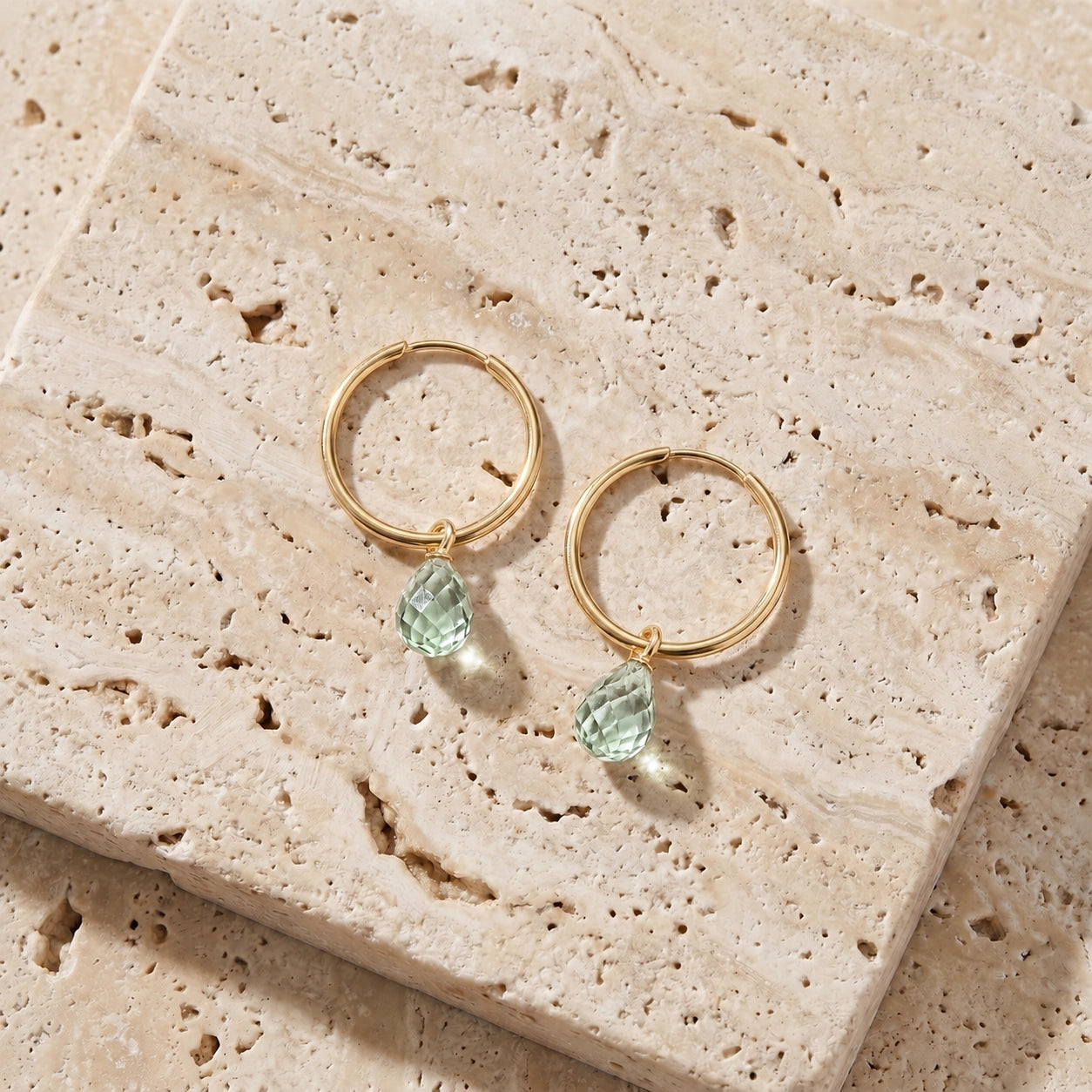 Yellow Gold Earrings Green Amethyst 10K — Marisa