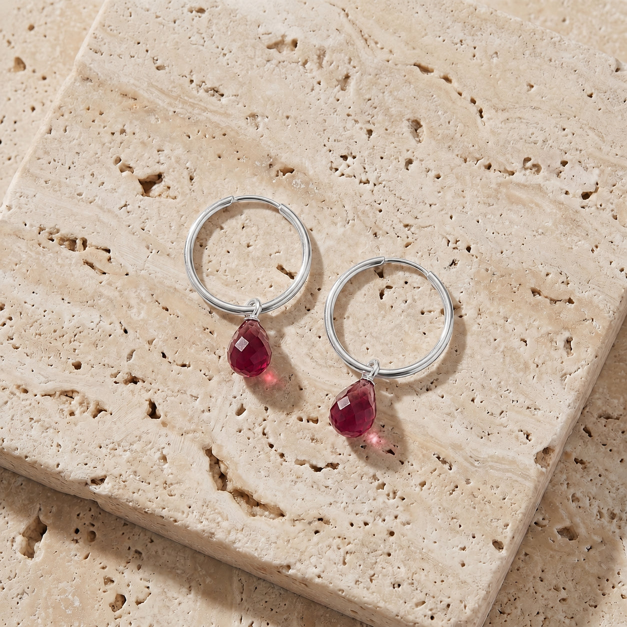 White Gold Earrings Ruby 10K — Marisa