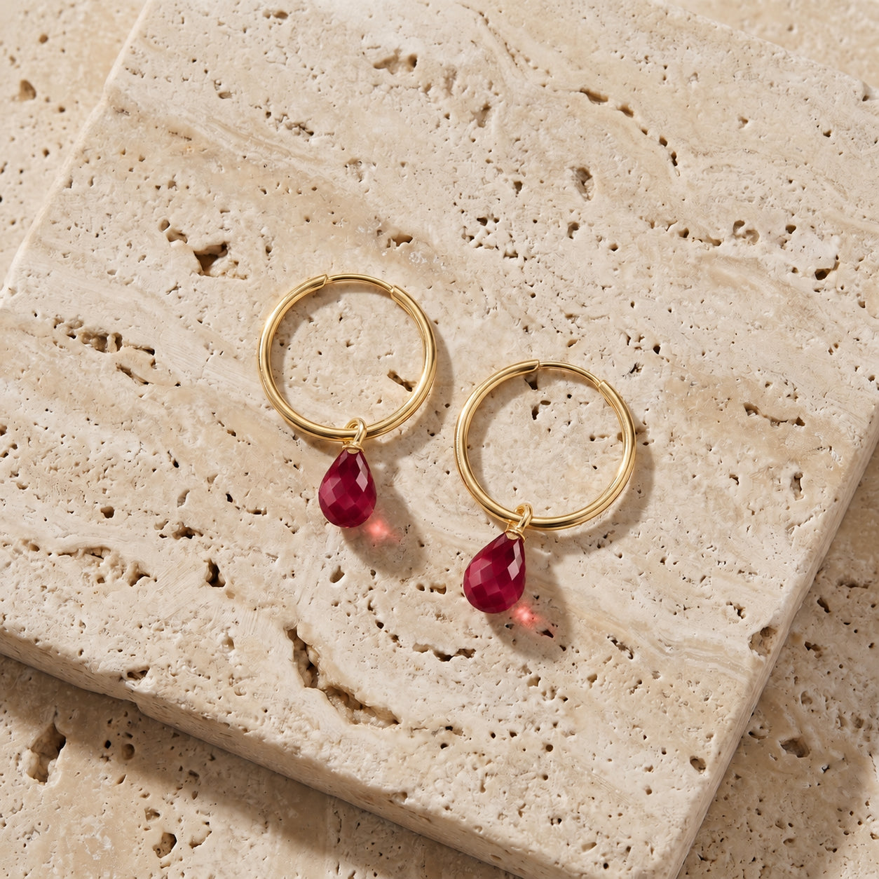 Yellow Gold Earrings Ruby 10K — Marisa