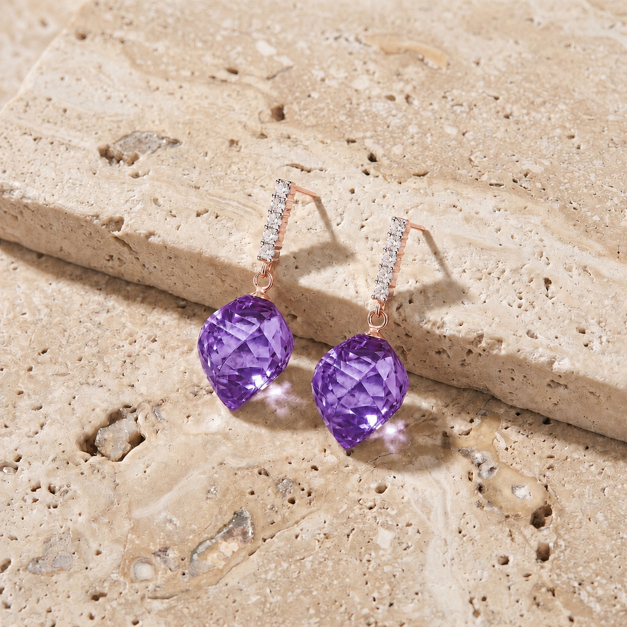 Rose Gold Earrings Amethyst 10K — Ofelia