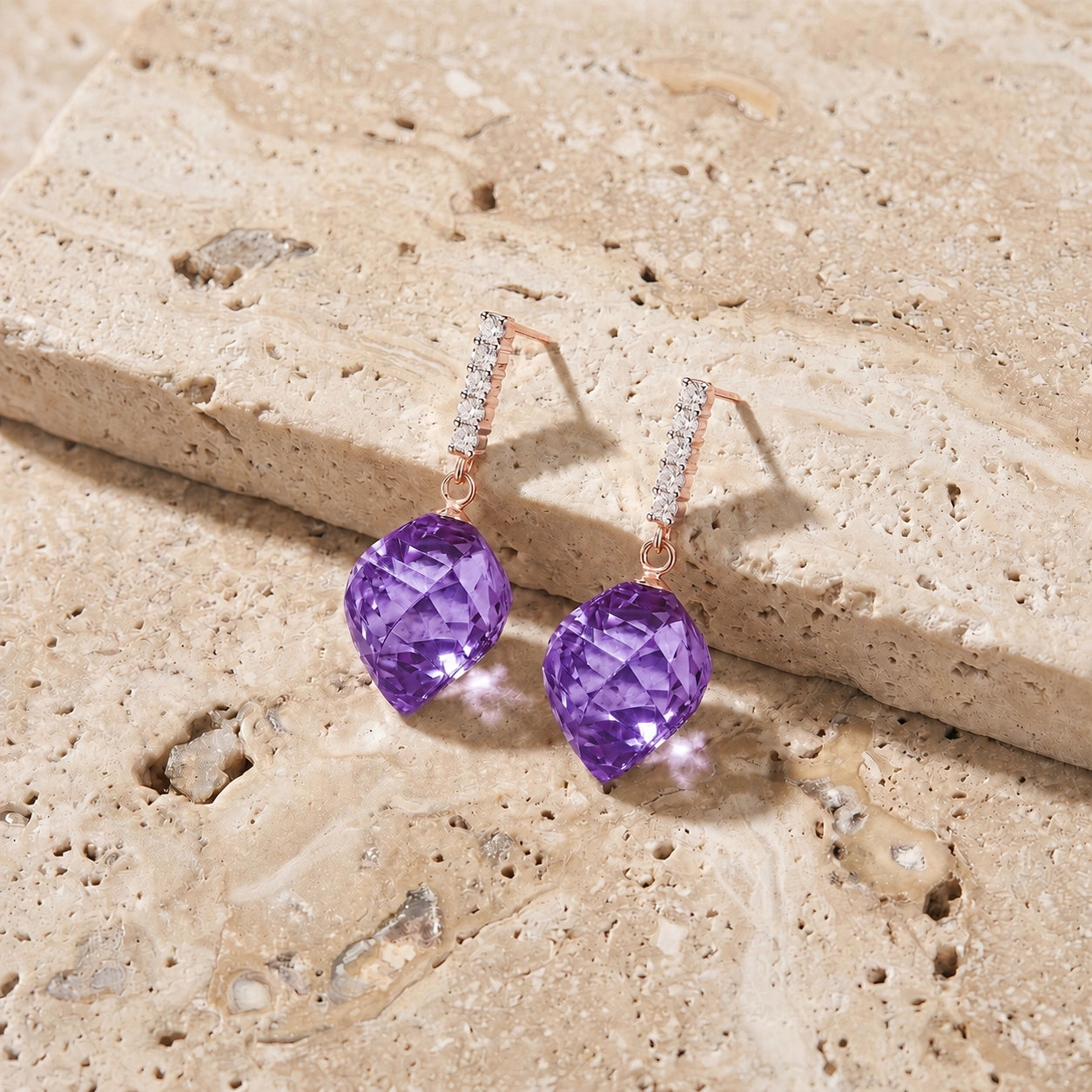 Rose Gold Earrings Amethyst 10K — Ofelia