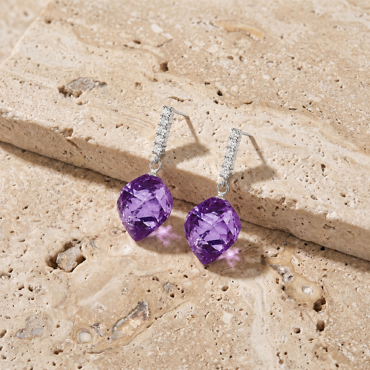 White Gold Earrings Amethyst 10K — Ofelia