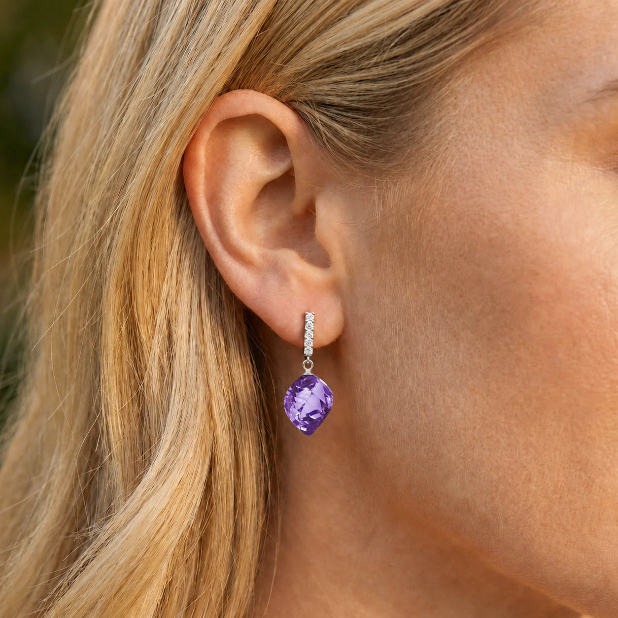 White Gold Earrings Amethyst 10K — Ofelia