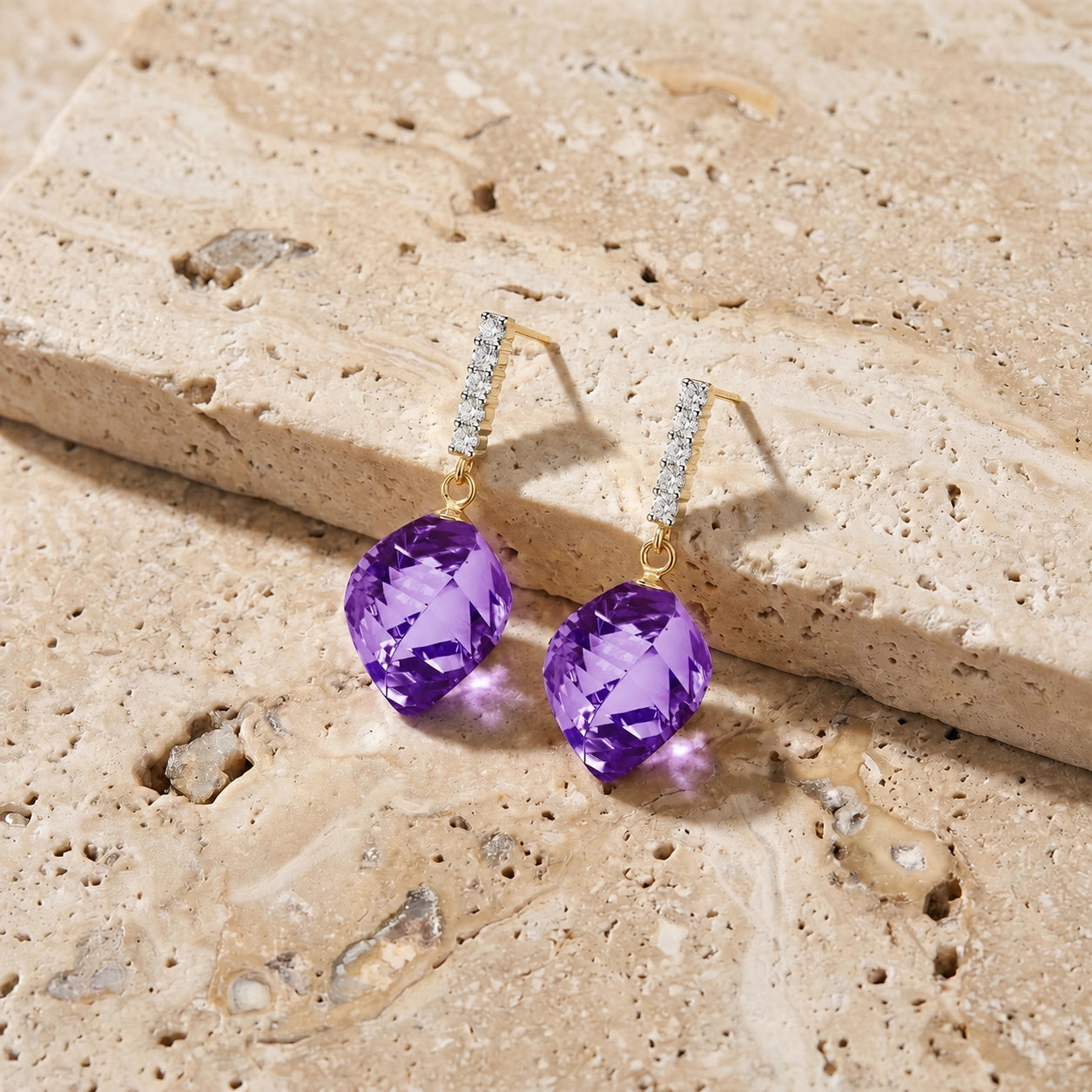 Yellow Gold Earrings Amethyst 10K — Ofelia