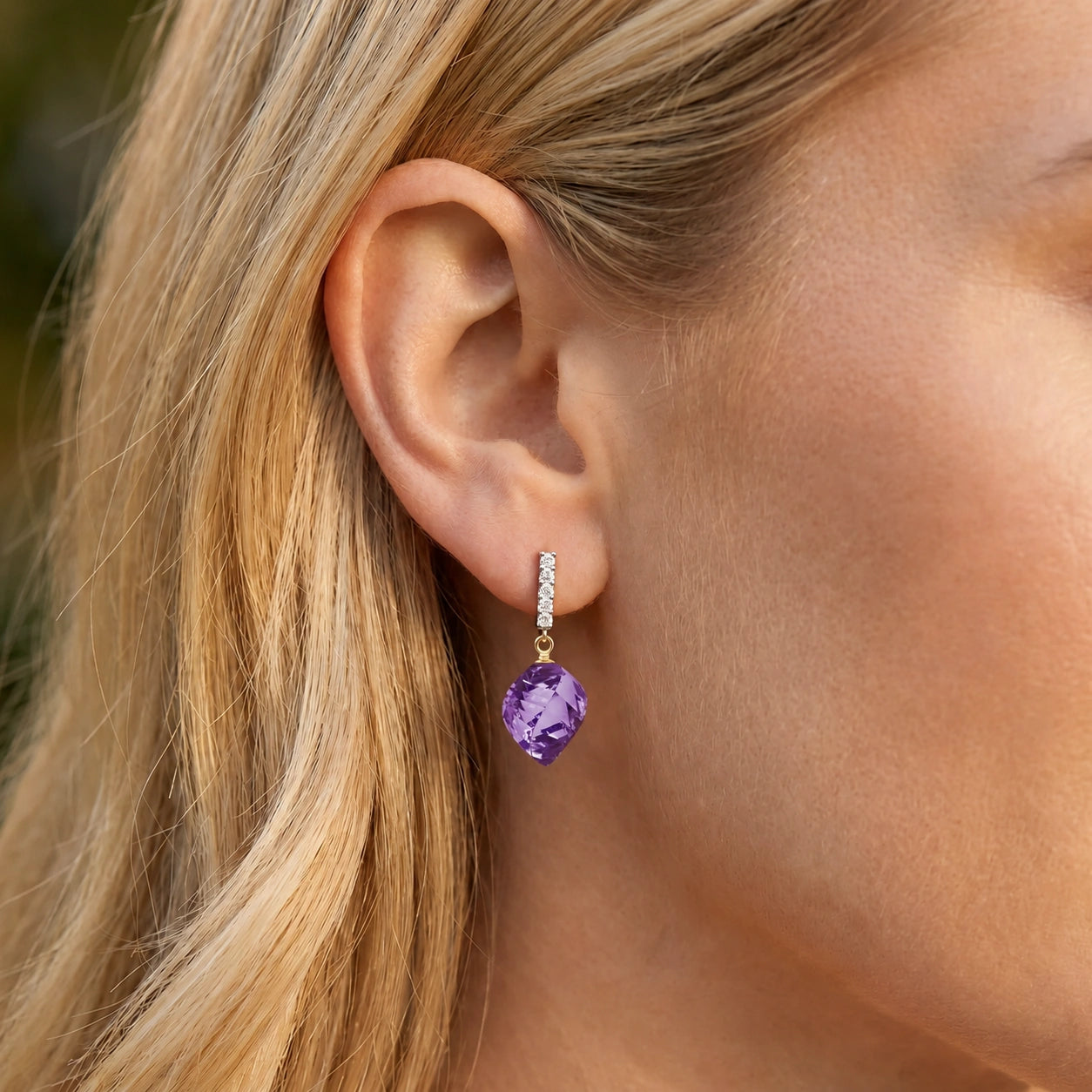 Yellow Gold Earrings Amethyst 10K — Ofelia