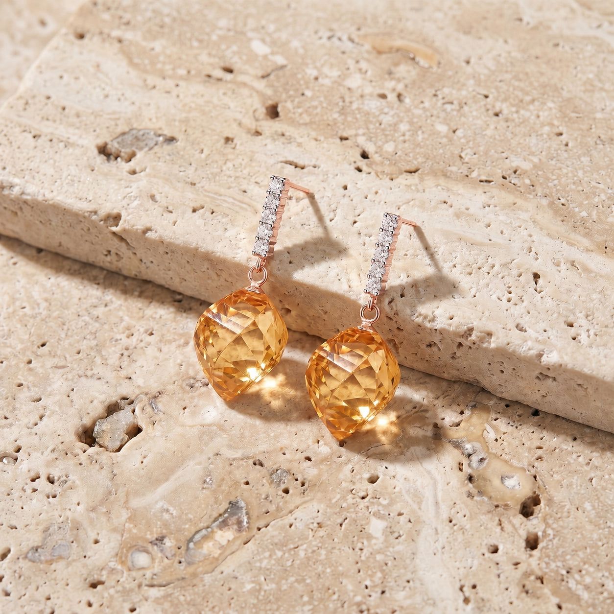 Rose Gold Earrings Green Amethyst 10K — Ofelia