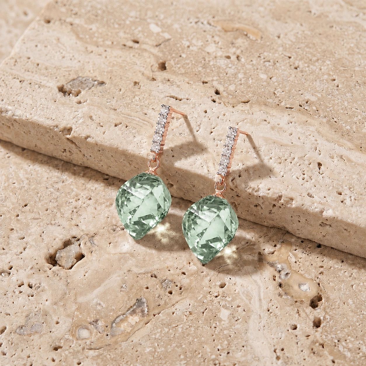 Rose Gold Earrings Green Amethyst 10K — Ofelia