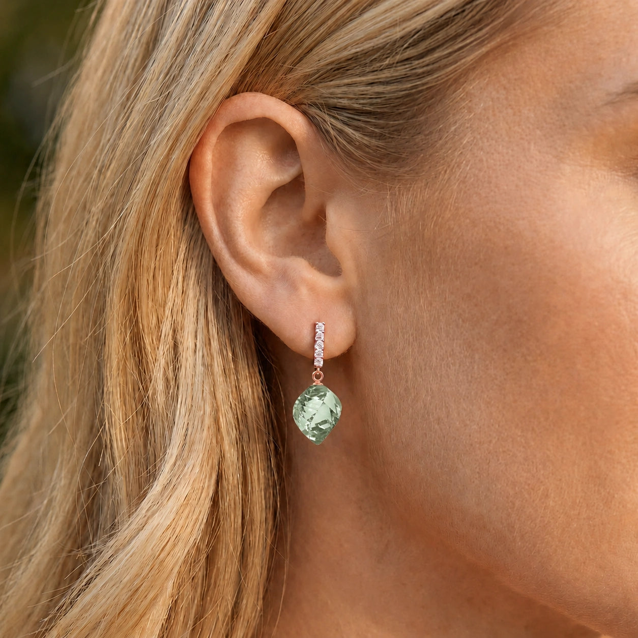 Rose Gold Earrings Green Amethyst 10K — Ofelia