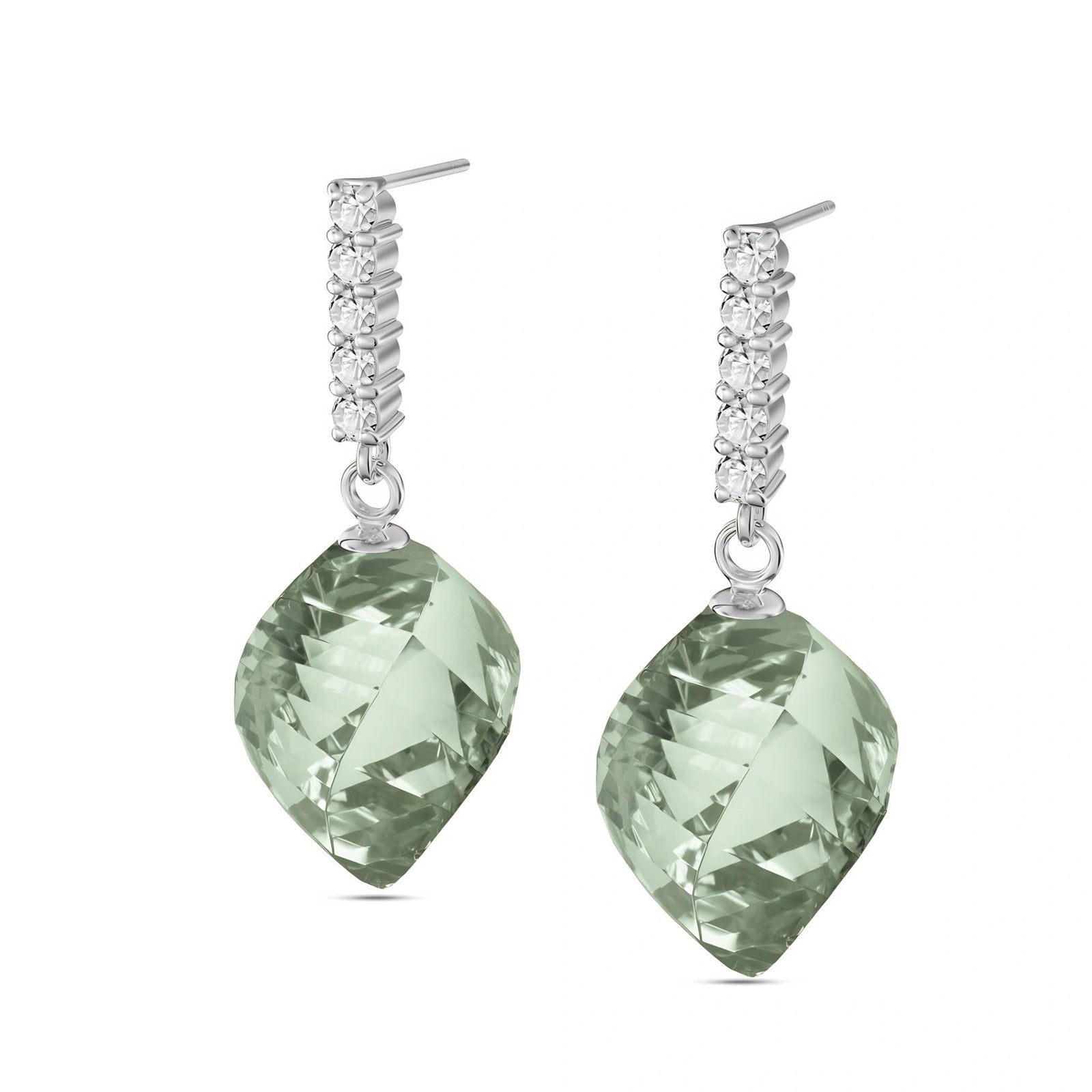 White Gold Earrings Green Amethyst 10K — Ofelia