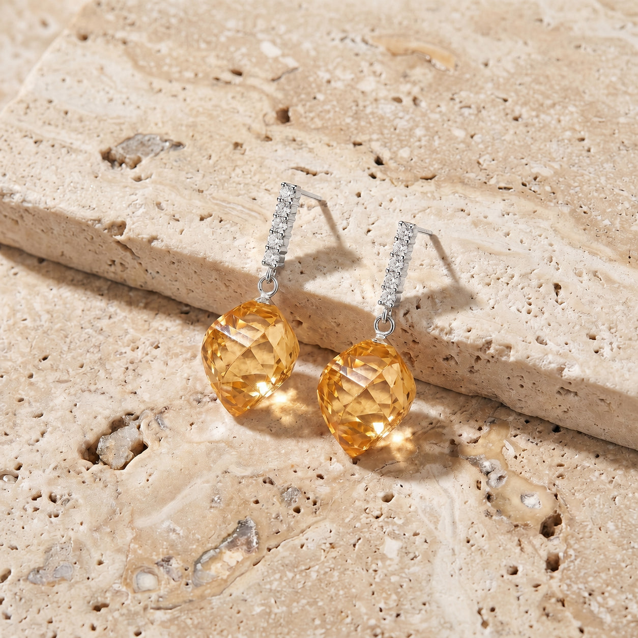 White Gold Earrings Green Amethyst 10K — Ofelia