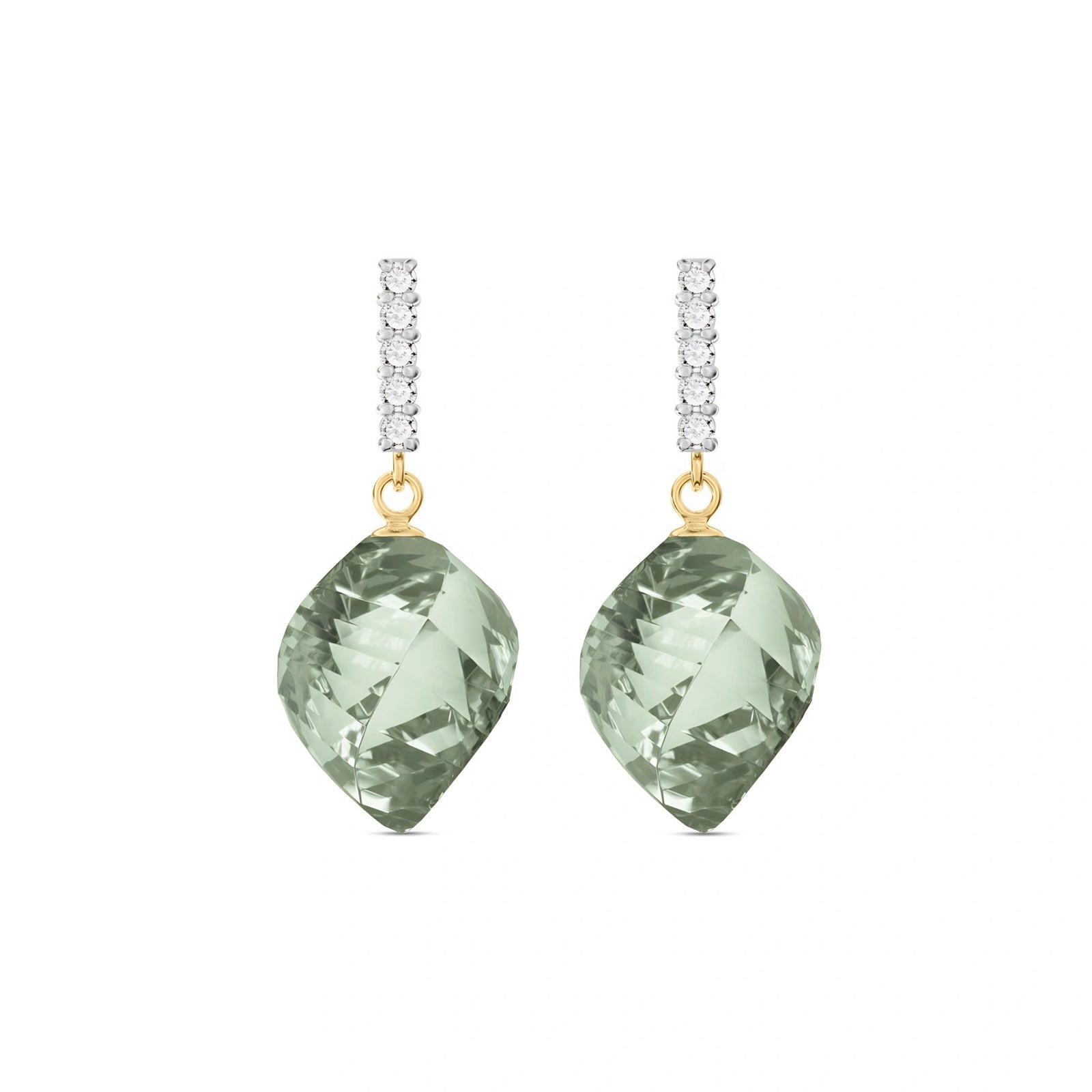 Yellow Gold Earrings Green Amethyst 10K — Ofelia