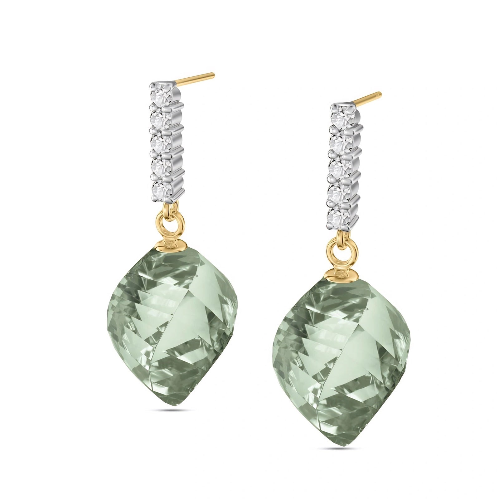 Yellow Gold Earrings Green Amethyst 10K — Ofelia