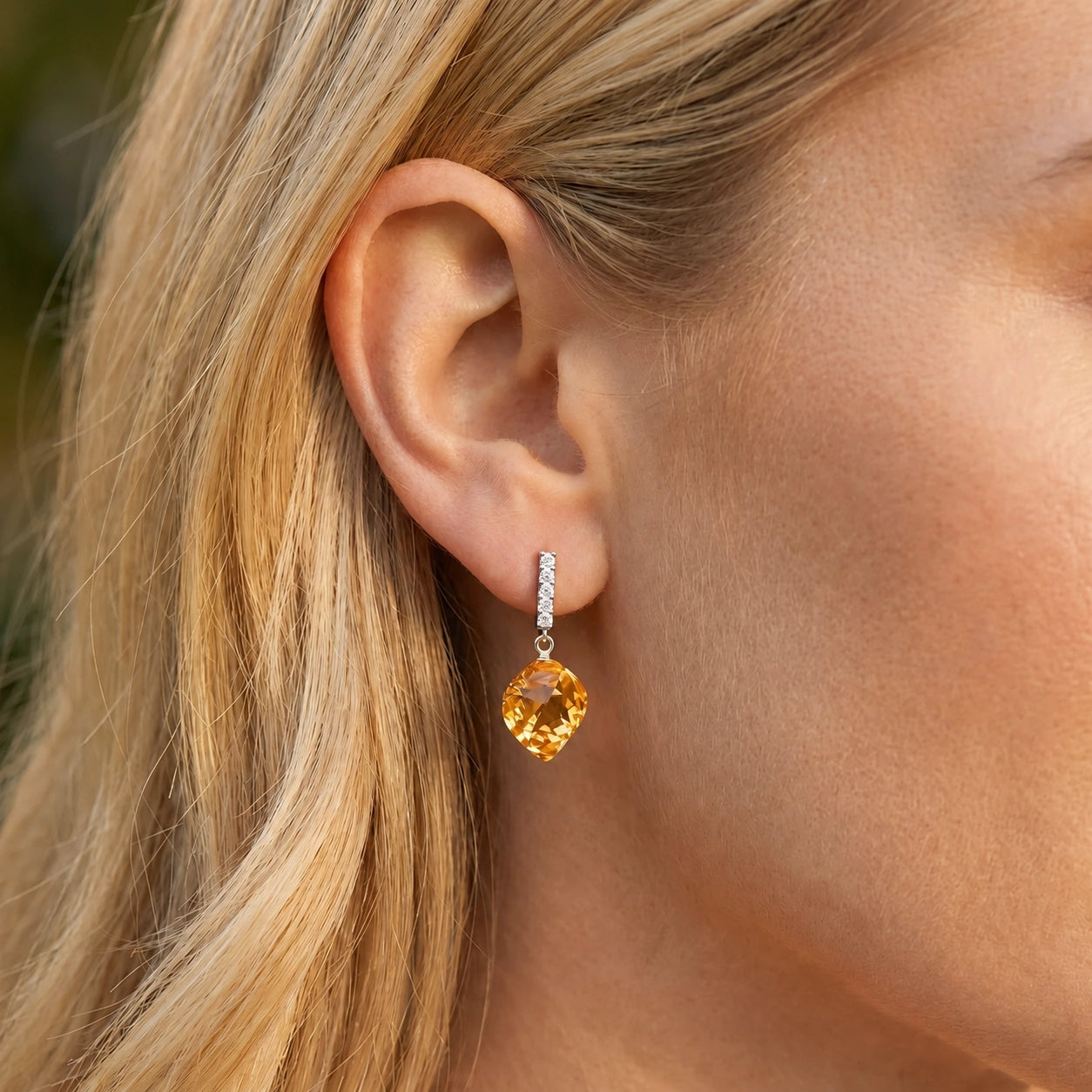 White Gold Earrings Citrine 10K — Ofelia