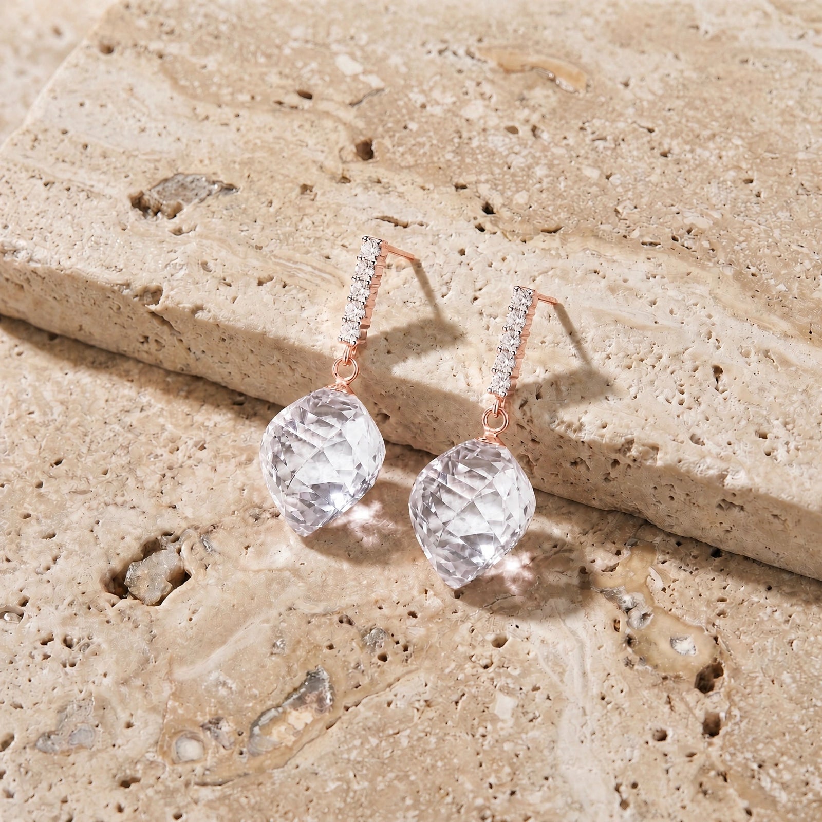 Rose Gold Earrings White Topaz 10K — Ofelia