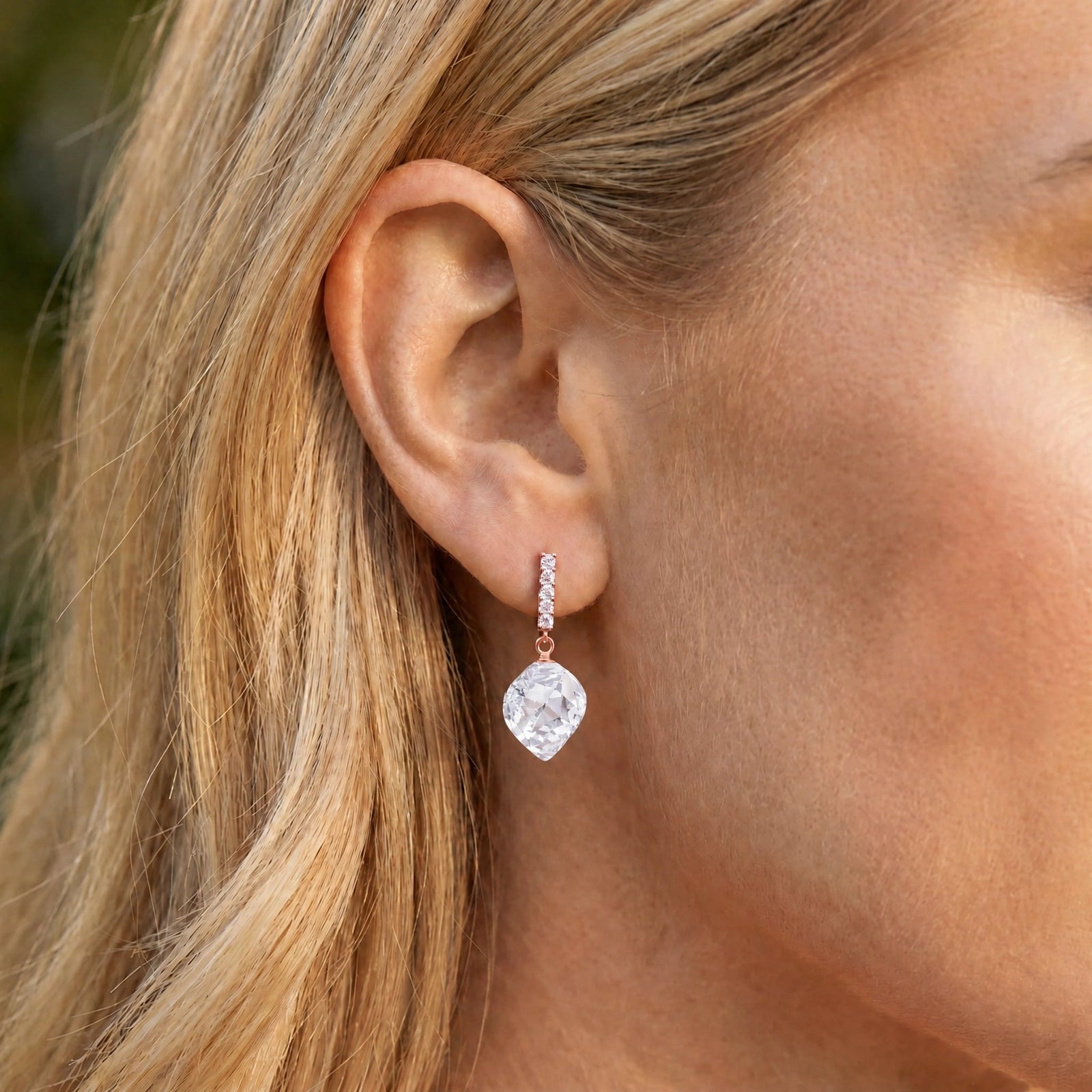 Rose Gold Earrings White Topaz 10K — Ofelia