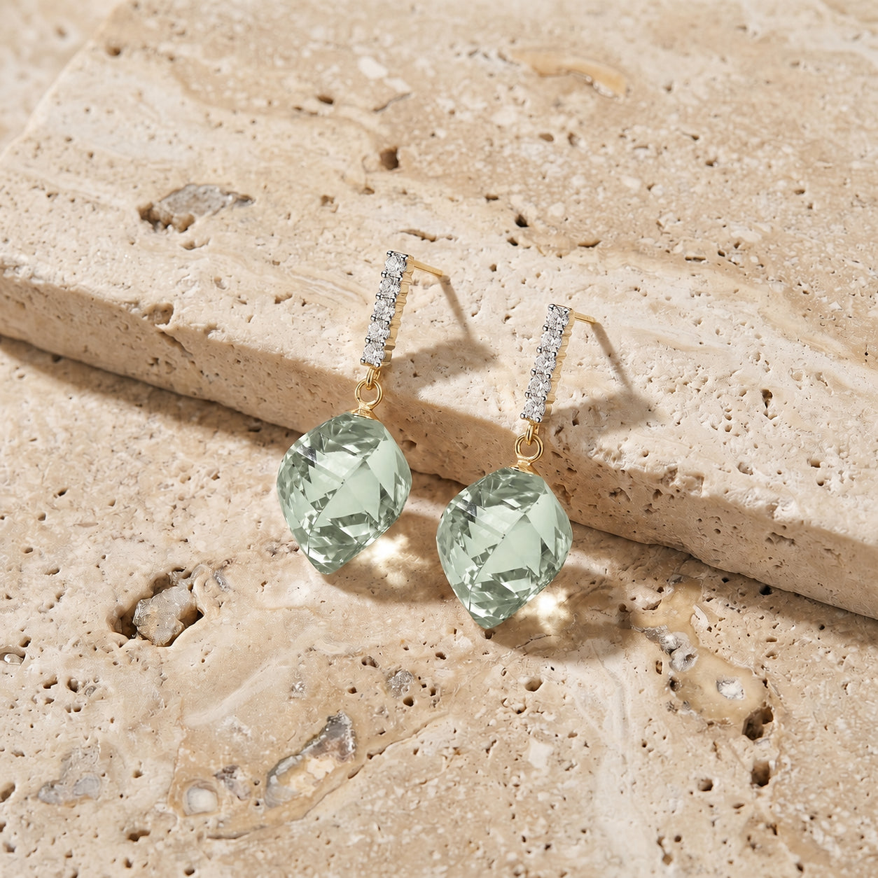 Yellow Gold Earrings White Topaz 10K — Ofelia