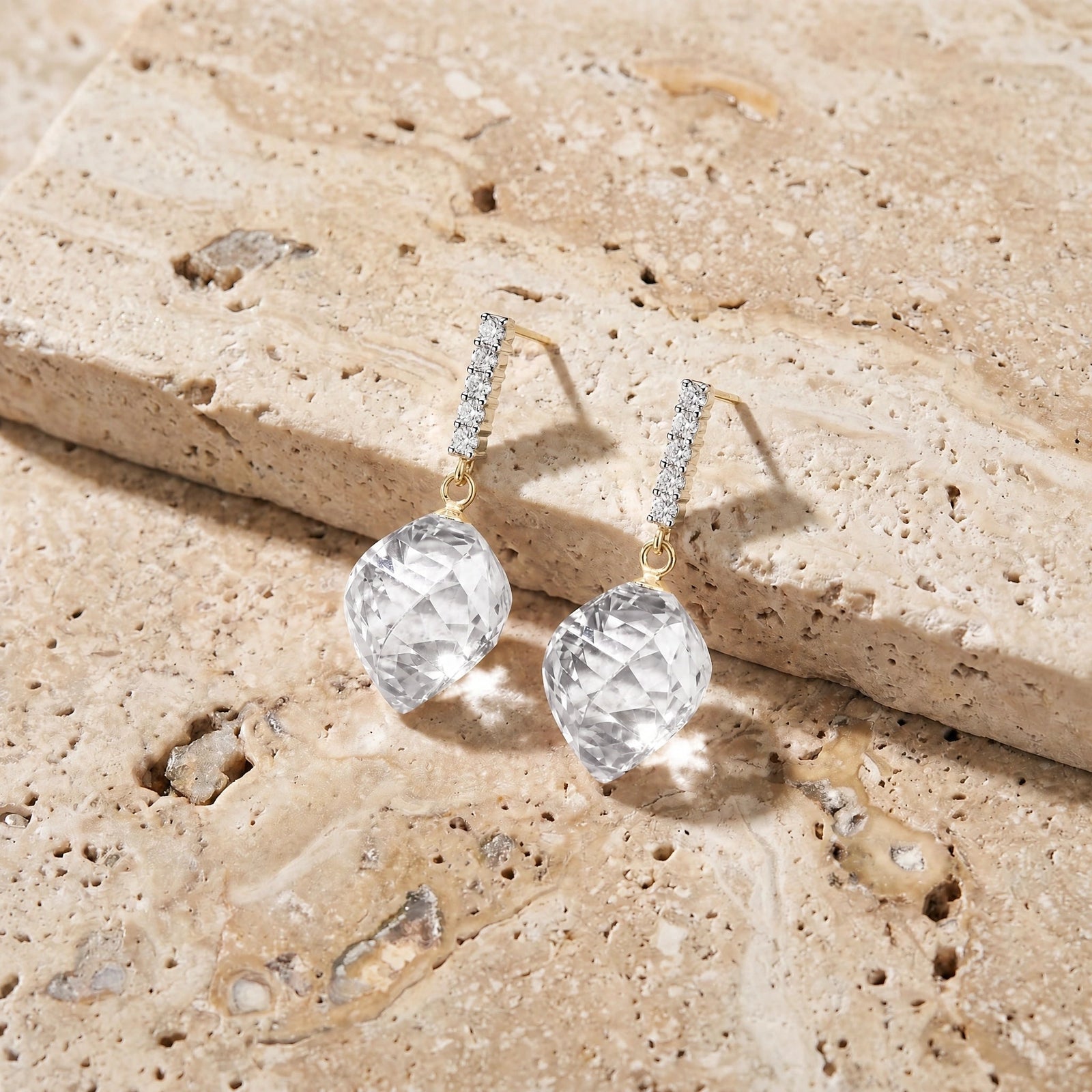 Yellow Gold Earrings White Topaz 10K — Ofelia