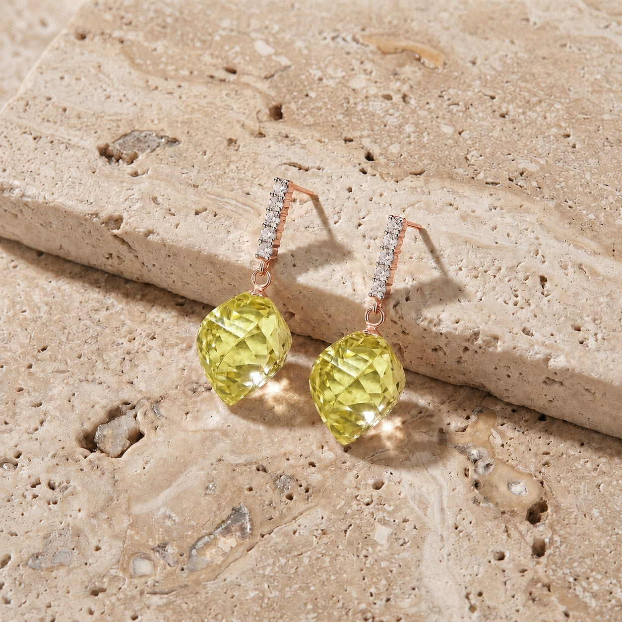 Rose Gold Earrings Lemon Quartz 10K — Ofelia