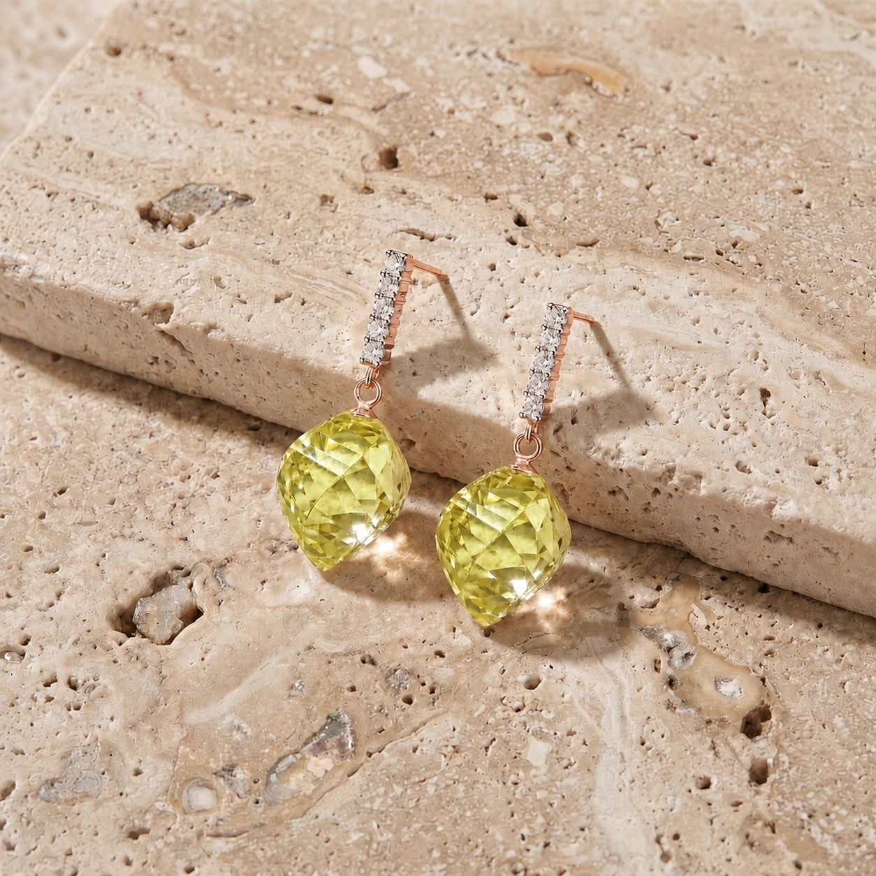 Rose Gold Earrings Lemon Quartz 10K — Ofelia