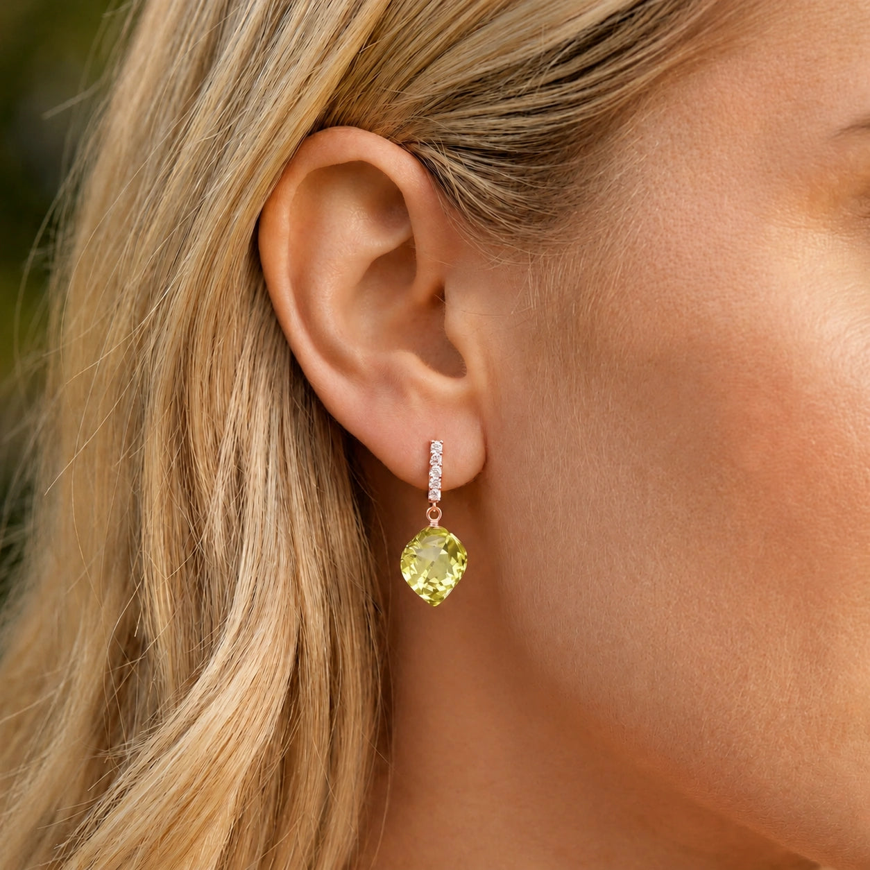 Rose Gold Earrings Lemon Quartz 10K — Ofelia