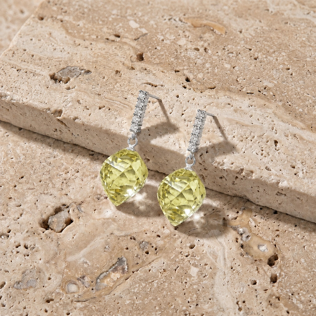 White Gold Earrings Lemon Quartz 10K — Ofelia