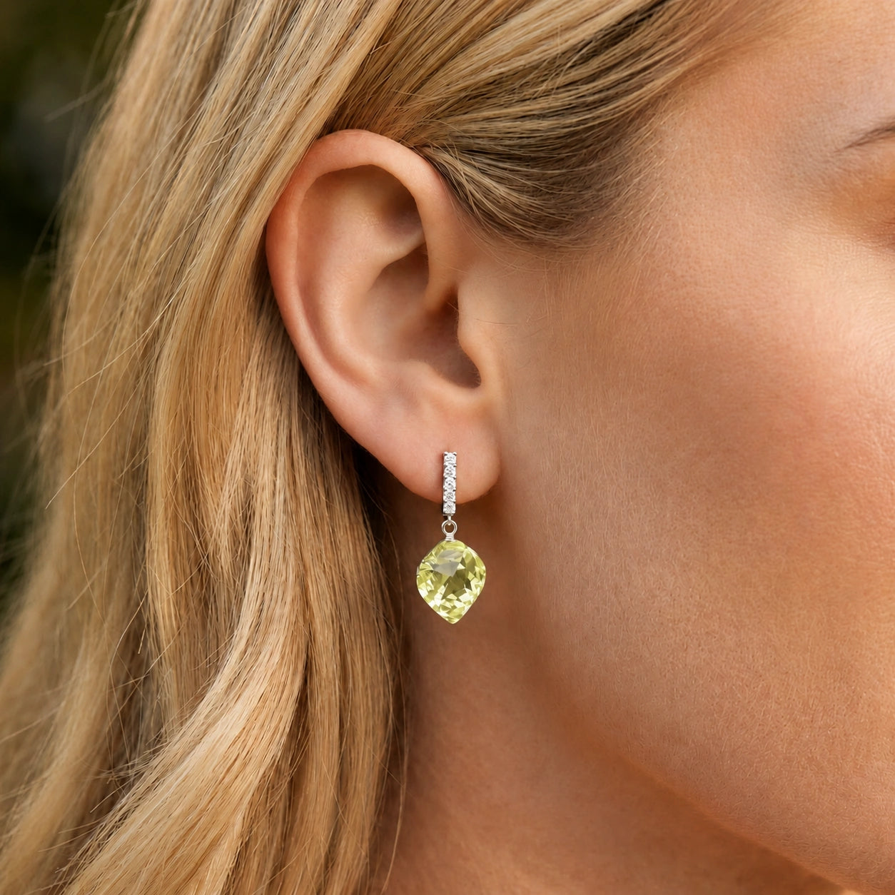 White Gold Earrings Lemon Quartz 10K — Ofelia