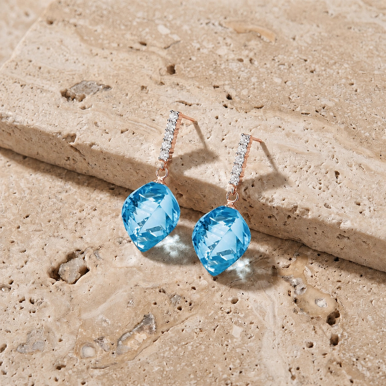 Rose Gold Earrings Blue Topaz 10K — Ofelia