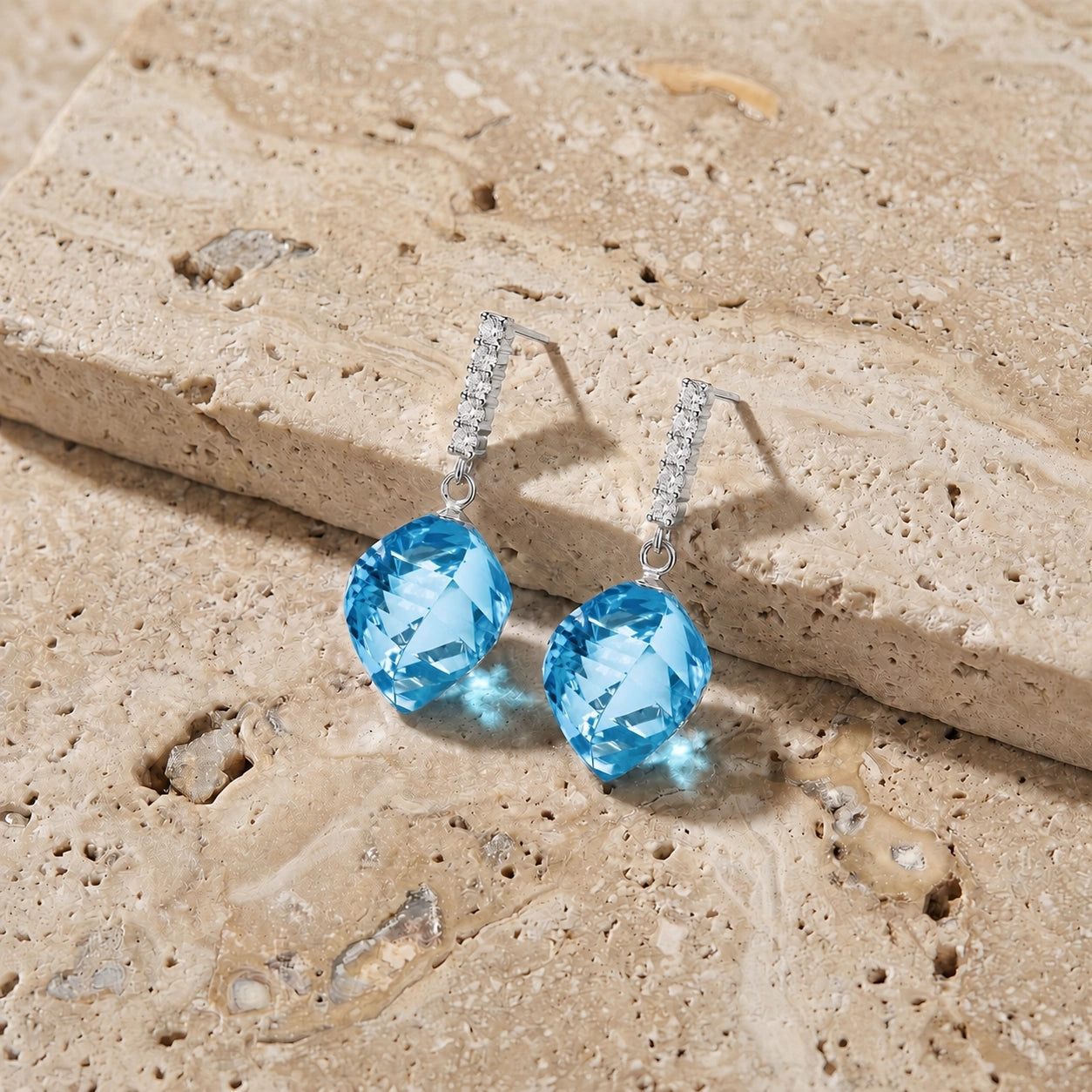 White Gold Earrings Blue Topaz 10K — Ofelia