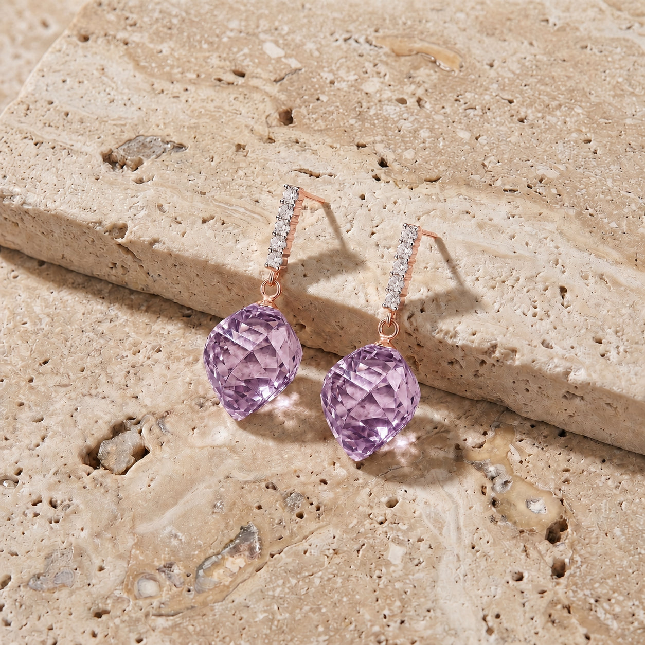 Rose Gold Earrings Emerald 10K — Ofelia