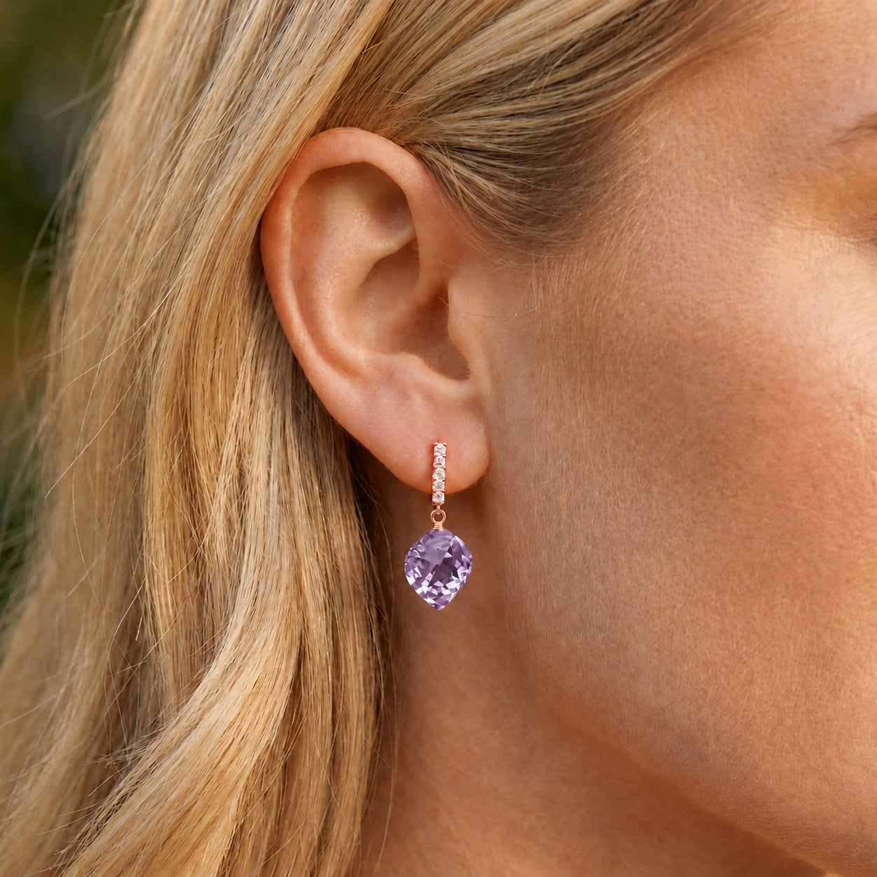 Rose Gold Earrings Emerald 10K — Ofelia