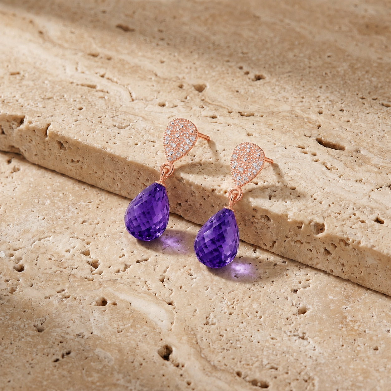 Rose Gold Earrings Blue Topaz 10K — Enrichetta