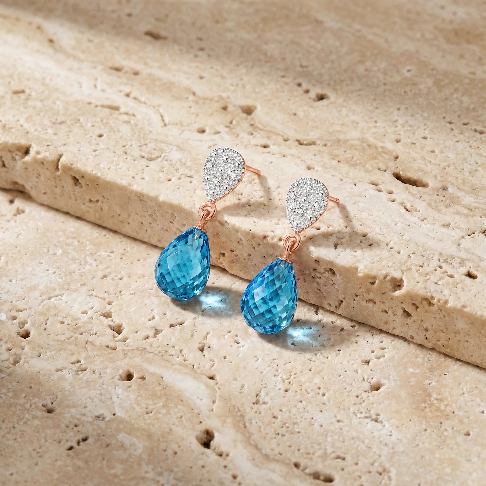 Rose Gold Earrings Blue Topaz 10K — Enrichetta