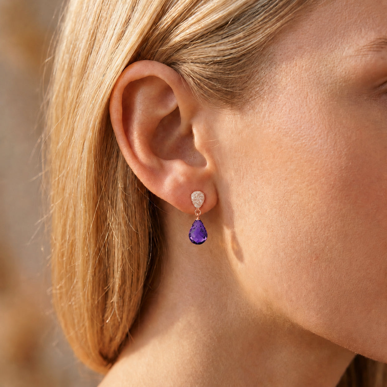 Rose Gold Earrings Blue Topaz 10K — Enrichetta