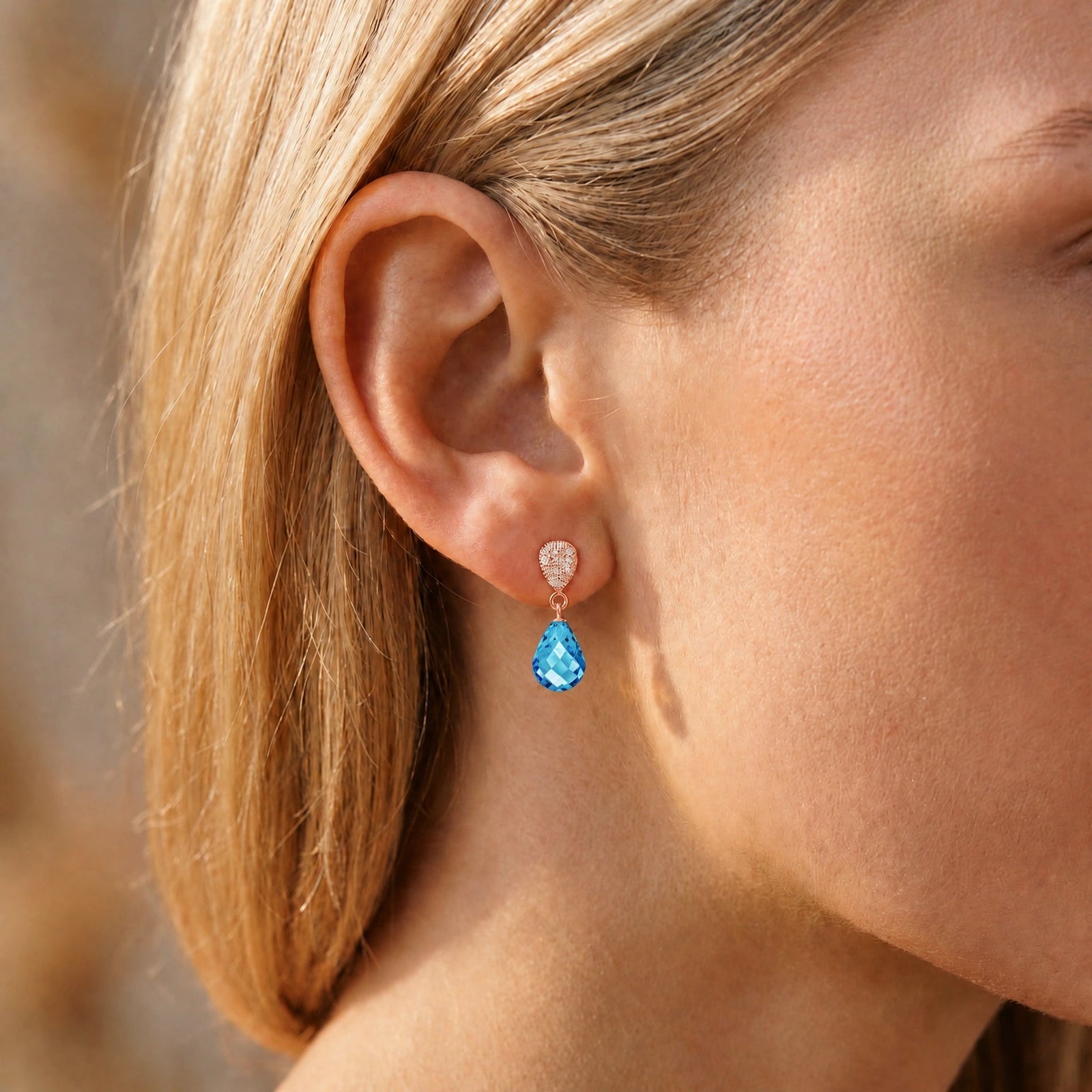 Rose Gold Earrings Blue Topaz 10K — Enrichetta