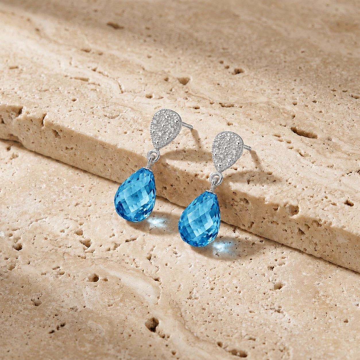 White Gold Earrings Blue Topaz 10K — Enrichetta