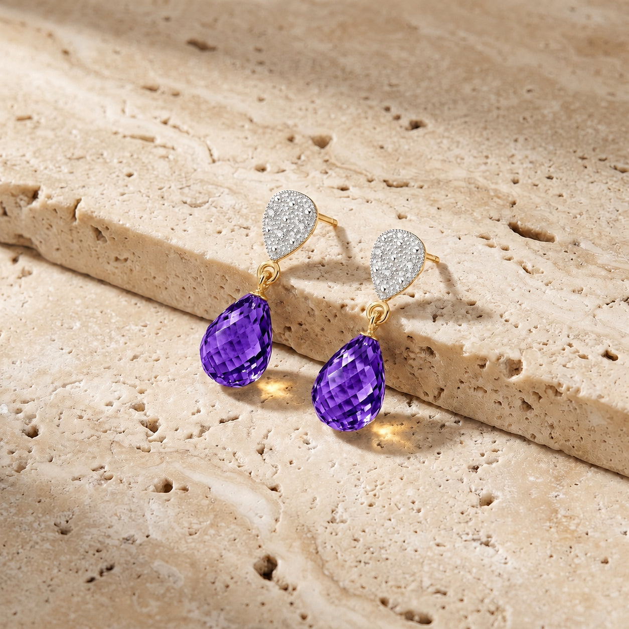 Yellow Gold Earrings Blue Topaz 10K — Enrichetta