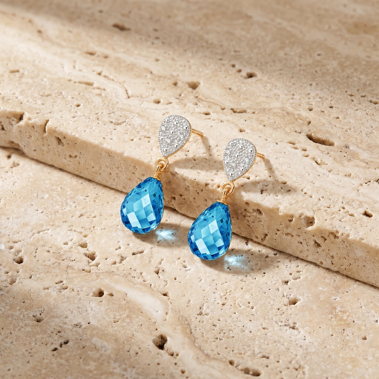 Yellow Gold Earrings Blue Topaz 10K — Enrichetta