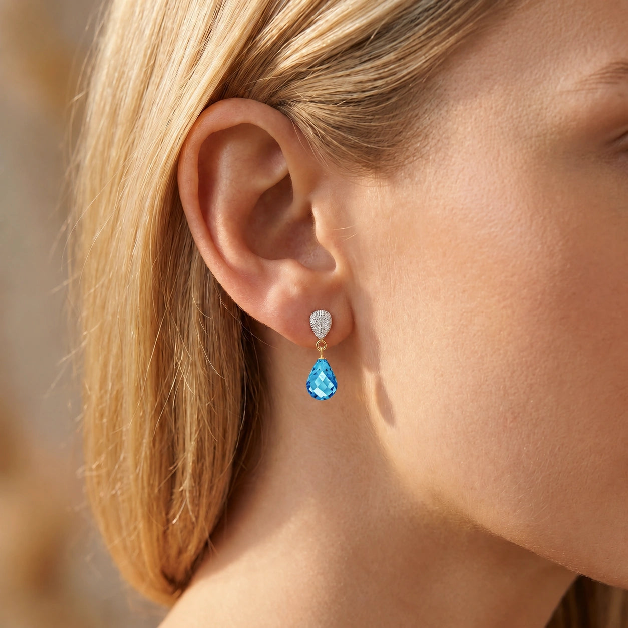 Yellow Gold Earrings Blue Topaz 10K — Enrichetta