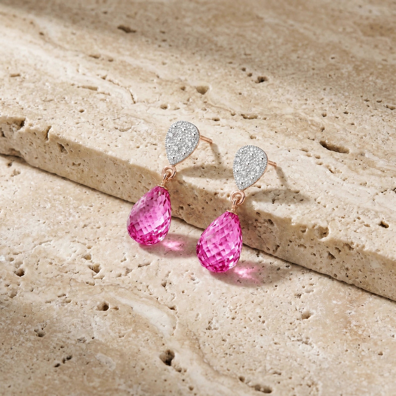 Rose Gold Earrings Pink Topaz 10K — Enrichetta