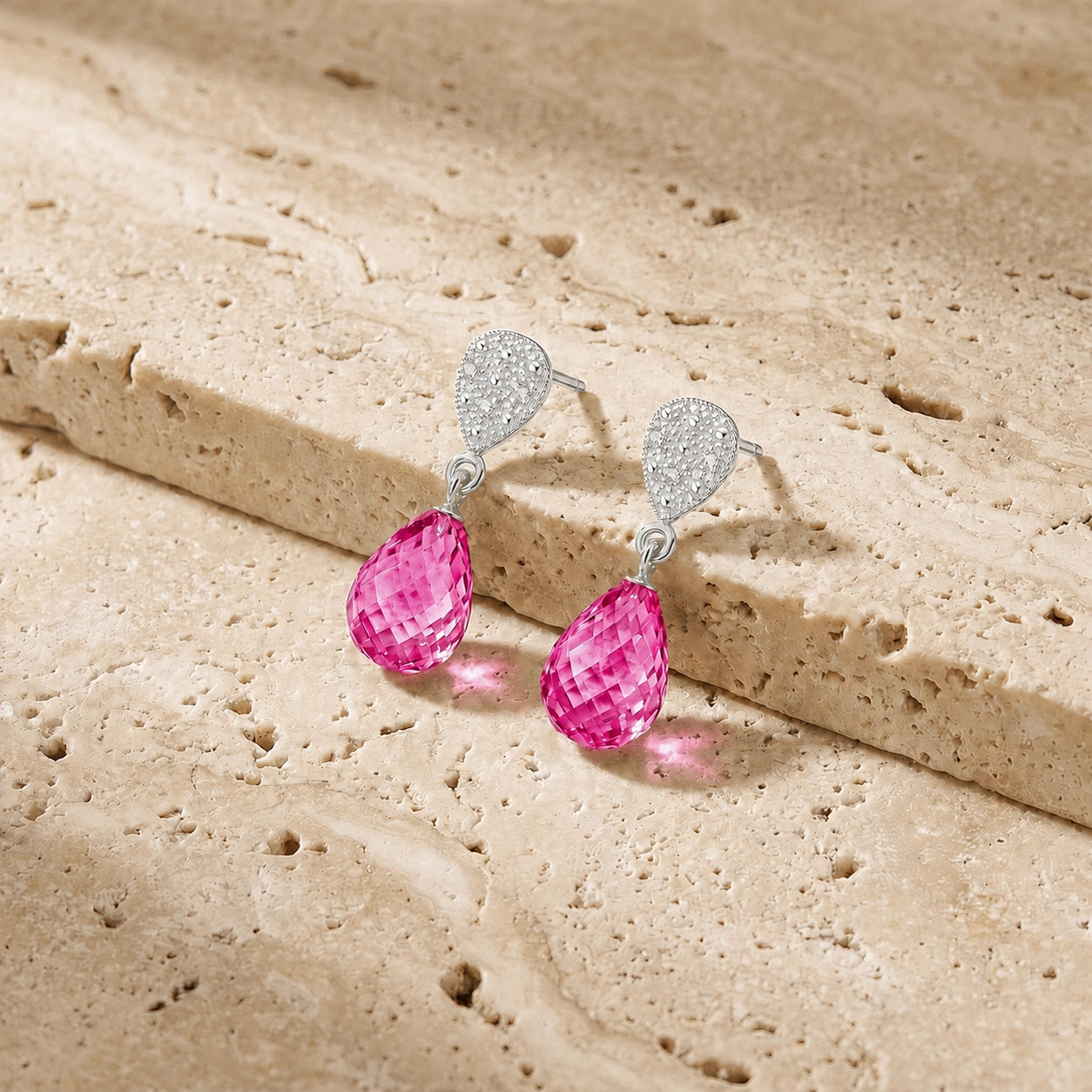 White Gold Earrings Pink Topaz 10K — Enrichetta
