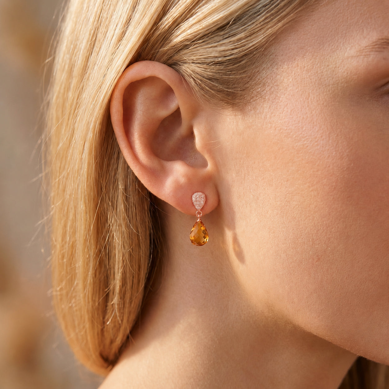 Rose Gold Earrings White Topaz 10K — Enrichetta