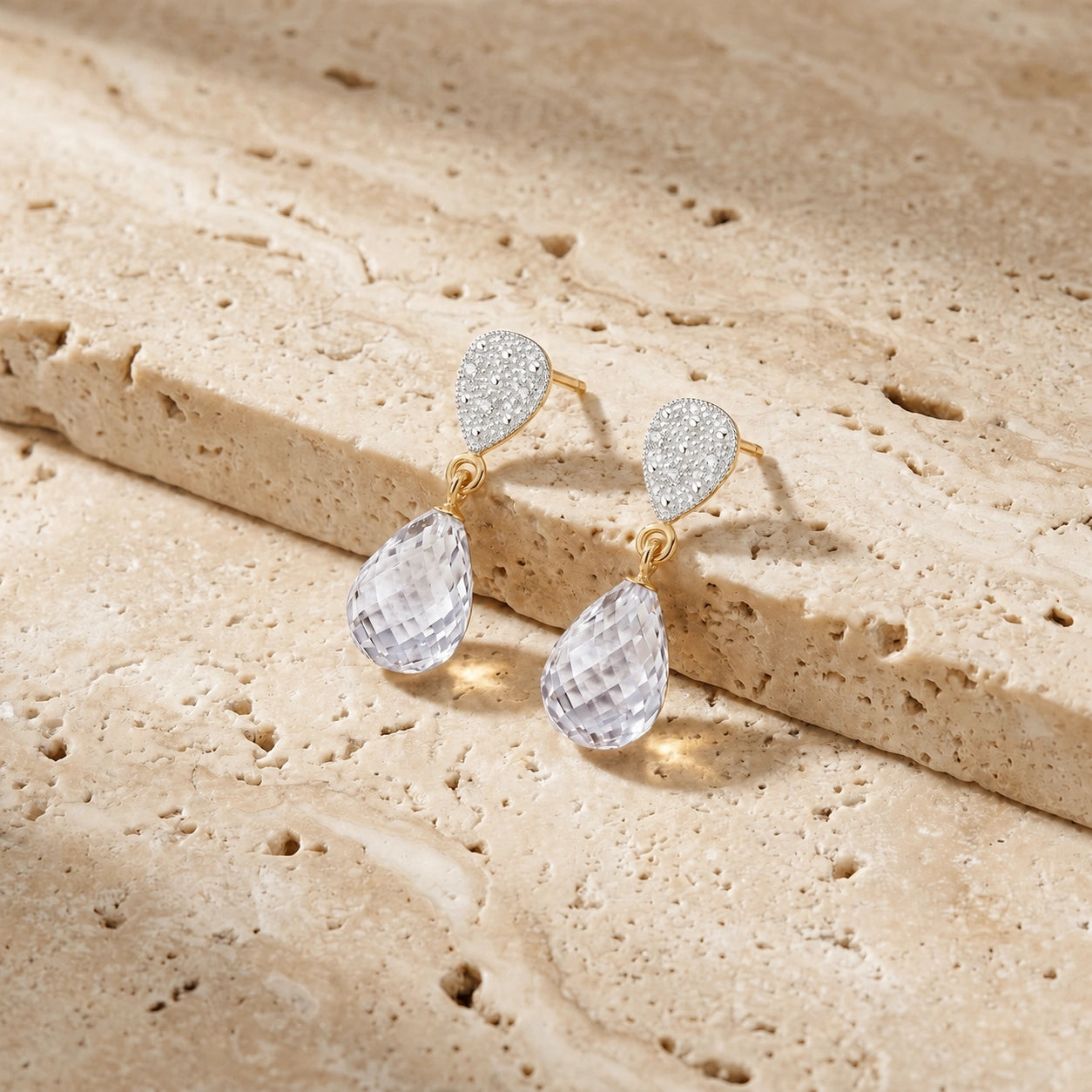 Yellow Gold Earrings White Topaz 10K — Enrichetta