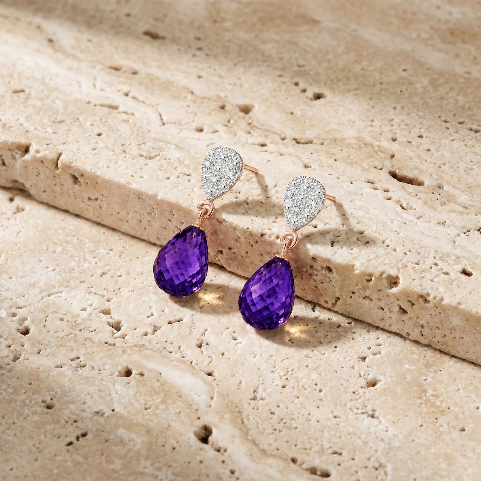 Rose Gold Earrings Amethyst 10K — Enrichetta