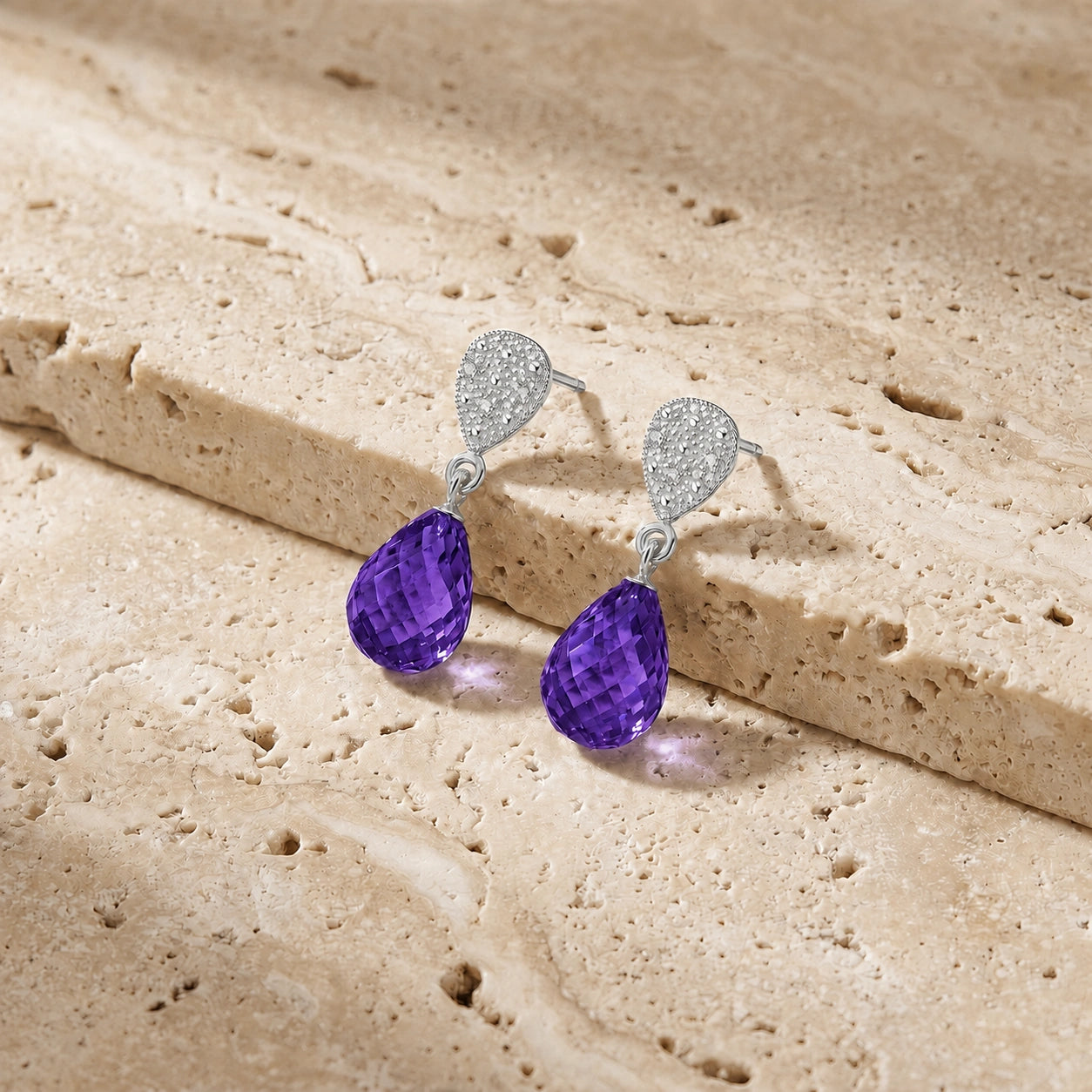 White Gold Earrings Amethyst 10K — Enrichetta