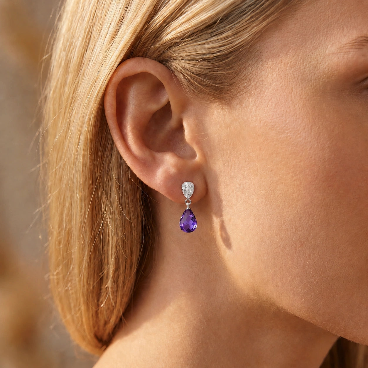 White Gold Earrings Amethyst 10K — Enrichetta
